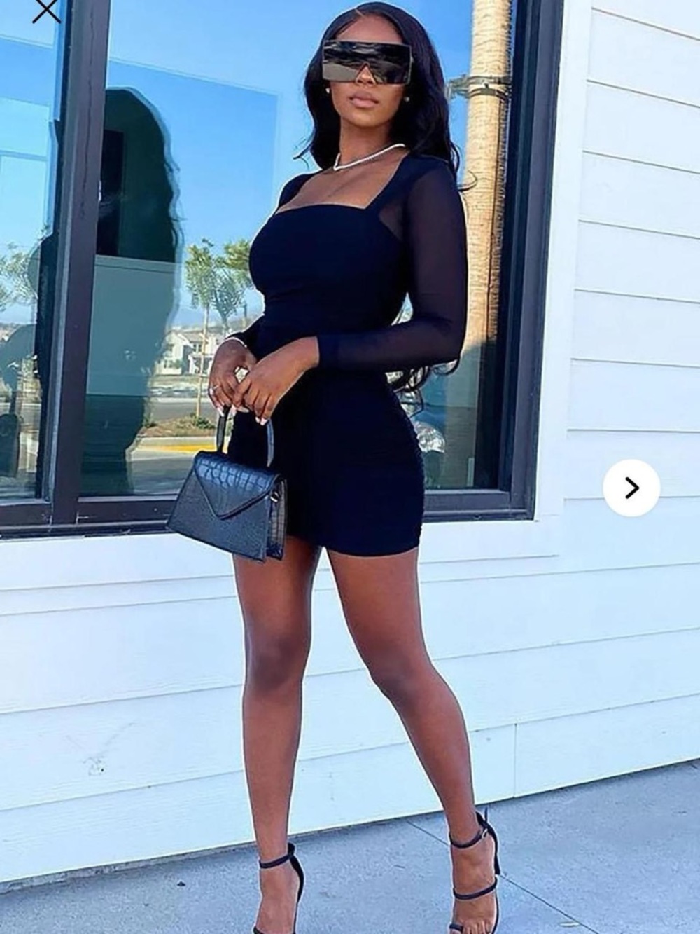 Fashion Nova Black Ruched Mesh Mini Dress - Long Sleeve Bodycon - Size Small